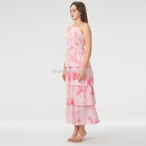 Robe d'été élégante personnalisable pour femme, à bretelles spaghetti, sans manches, à volants, imprimée et dos nu - Product Image 6