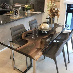 <span class=keywords><strong>Mesa</strong></span> de Comedor de Madera de Nogal Sudamericano con Resina Epoxi Transparente, Diseño Moderno e Innovador <span class=keywords><strong>Pioneer</strong></span> River - Product Image 4