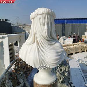 Zarif el oyma bahçe mermer peçeli kızlık büstü heykeli - Product Image 1