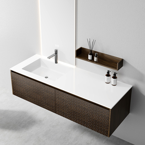 <strong>Vanity</strong> Bathroom Artistic Design Luxury Fluted <strong>Wood</strong> Floating Bathroom <strong>Vanity</strong> With Oval LED Backlit Mirror <strong>Vanity</strong> <strong>Unit</strong> - Product Image 1