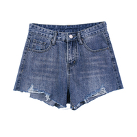 Short en jean vintage délavé personnalisé pour femme, taille haute, design déchiré et vieilli, bords irréguliers effilochés