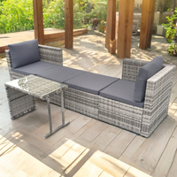 Vente en gros d'usine de mobilier d'extérieur, jardin, patio, balcon, ensemble de canapé de taille mini avec boîte de rangement, chaise longue en rotin