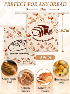 （2 件装）蜂蜡面包袋大号酵母面包袋蜂蜡可延长保鲜时间，可水洗可重复使用收纳袋 - Product Image 2