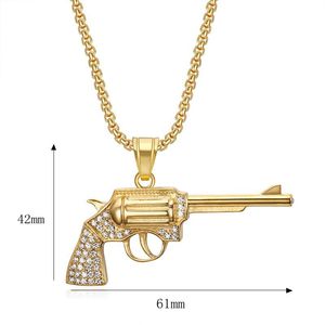 Hip Hop Revolver pistolet pistolet Rock rappeur glacé cubique zircone Pvd acier inoxydable mode bijoux pendentifs colliers pour femmes - Product Image 1