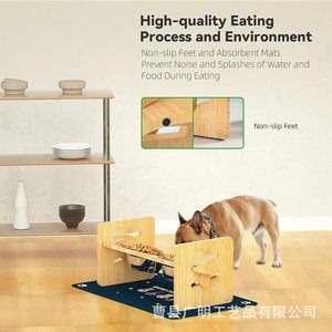 Soporte elevado de madera para comedero de mascotas, para gatos y perros, con tazones de acero inoxidable, color madera natural - Product Image 2