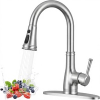 Robinet de cuisine vintage avec douchette extractible, en acier inoxydable, monotrou, à arc haute, monocommande, style antique classique moderne, finition brossée, sans plomb
