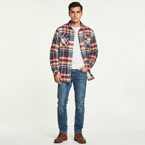Veste en flanelle matelassée pour homme, style logo personnalisé, prix de gros, à carreaux, thermique, décontractée, hip-hop, automne-hiver - Product Image 1