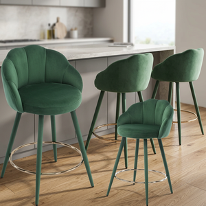 Chaise de bar réglable en cuir moderne U-Best, tissu en velours vert foncé, chaise haute design pour bar à domicile, café, hôtel, salle à manger - Product Image 4