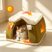 Niche pour chat en peluche à motif uni, confortable, pour petit chien, abri en feutre, tente chauffante, lit respirant, durable et pliable