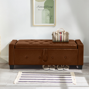 Panca Ottomana 48 Pollici in Ecopelle Trapuntata con Vano Contenitore Marrone per Camera da Letto, Soggiorno, Corridoio - Product Image 4