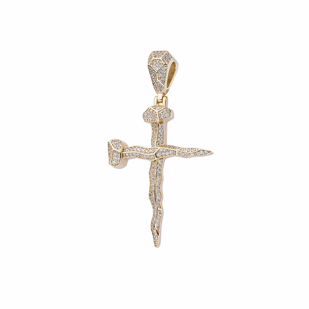 925 sterling silver vintage cross pendant hip hop big size 14k yellow gold zircon stones moissanite nail mens cross pendant