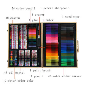 Op Maat Gemaakte Logo Art Supply 251 Stukken Houten Doos Schilderij Tekenkunst Set Voor Kinderen Volwassenen Met Markeerstiften Kleurpotloden Kleurpotloden - Product Image 5