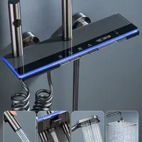 Ensemble de douche d'hôtel thermostatique moderne brossé intelligent LED à affichage numérique pour économiser l'eau effet lumière étoilée pluie
