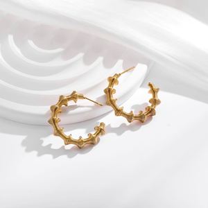 Waterproof 18K Gold Plated Stainless Steel C-Shape <b>Stud</b> <b>Earring</b> Titanium Steel Bamboo Geometric Drop Heart Women's Hoop <b>Earring</b> - Product Image 5