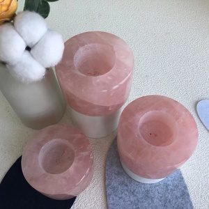 Prodotti di guarigione spirituale <span class=keywords><strong>pietre</strong></span> di cristallo artigianato popolare quarzo rosa portacandele rotonde - Product Image 3