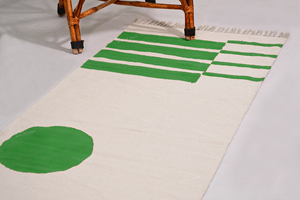 Alfombra de Algodón Verde con Estampado de Bloques Dhurrie, Decoración Moderna para el Hogar, Alfombra Grande Hecha a Mano, Antideslizante y Ecológica - Product Image 4