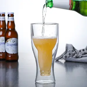 Tazas de cerveza de doble vidrio, vaso de cerveza de 500 ML / 350 ML, vaso de vidrio de alto borosilicato para Bar, diseño personalizado, venta al por mayor de fábrica