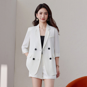 Women's Lightweight Three Quarter Sleeve Suit Set Spring Elegant Breathable Notched Collar Professional Style - Product Image 2