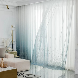 Cortinas Transparentes Bordadas de Poliéster con Diseño de Hojas y Color Degradado, Venta al Por Mayor de Fábrica - Product Image 3