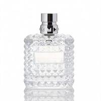 Flacon de parfum de luxe haut de gamme en verre taillé à facettes, pulvérisateur à pompe argenté, forme carrée plate, élégant, rechargeable, Xuzhou No.