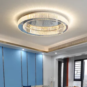 Modern High Quality LED Pendant Surface Mount Ceiling Lamp Fixture Switch/Remote Control Round Crystal Chandelier Light