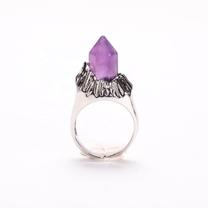 Bague Minérale en Argent Réglable Bijoux en Cristal Naturel Quartz Point Pierre Gemme Bague en Pierre Précieuse - Product Image 1