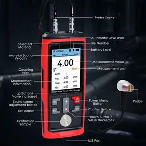 Jauge d'épaisseur ultrasonique 1500 données, 10-300 mm, précision 0,5 %, avec logiciel PC pour la mesure de tuyaux/réservoirs/soudures, fabriquée en Chine continentale - Product Image 3