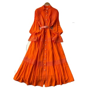 Abito Estivo Chic da Donna in Pizzo di Lusso con Ampia Gonna, Maniche a Lanterna, Monopetto con Cintura, Stile Francese per Spiaggia e Feste Serali - Product Image 6