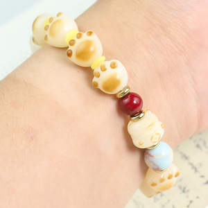 Ice Cream <b>Cat</b> Paw Bodhi Root Bracelet Unisex Everyday Wear Hand Polished Natural Beads Cultural Collectible Jewelry - Product Image 3