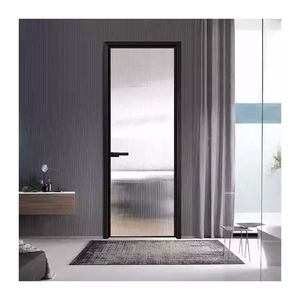 Augurare Design rustico <span class=keywords><strong>grigio</strong></span> vetro temperato con cornice in alluminio francese <span class=keywords><strong>porta</strong></span> a <span class=keywords><strong>battente</strong></span> anteriore in acciaio per interni - Product Image 3