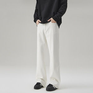 Celana Jeans Pria Bahan Katun Murni Berkualitas Tinggi Model Boot Cut Straight Fit Longgar Elegan Urban Sederhana Kasual Unisex - Product Image 2
