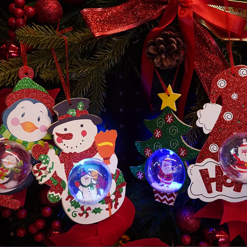 Wholesale Sublimation Christmas Cartoon Elf Sequins Plastic Luminous Color Changing Christmas Tree Ball Ornaments