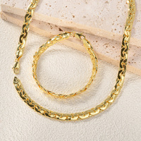 Bracelet et collier en laiton plaqué or véritable, style hip-hop, avec double fermoir, chaîne serpent, ensemble fait main