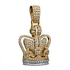 Collar con Colgante de Corona Religiosa de Oro de 18K, Completamente Adornado con Moissanita, Chapado en Rodio, Joyería Hip Hop para Hombre, Unisex - Product Image 4