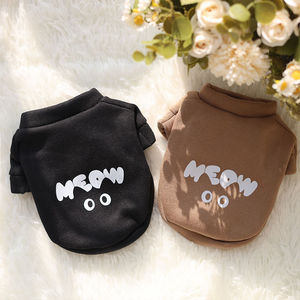 Cute <b>Dog</b> Hoodie Meow Print Black Brown Polyester Pet <b>Clothes</b> <b>for</b> <b>Small</b> <b>Dogs</b> Cats All Seasons Warm Cozy Fit - Product Image 3