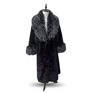 Manteau long en fausse fourrure pour femme, coupe ajustée, anti-rides, col rabattu, fermeture à ceinture, motif imprimé, épais et chaud, vêtement d'extérieur d'hiver, manches longues - Product Image 1