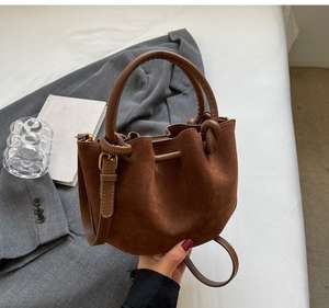Ladies' Retro Autumn/Winter Matte Small Women's Fashion <b>Suede</b> Single Handheld <b>Bucket</b> <b>Bag</b> - Product Image 3