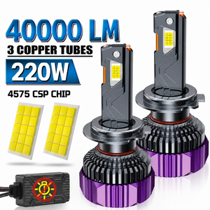 หลอดไฟหน้ารถยนต์ LED 220W H1 H4 H7 H11 9005 9006 พร้อมท่อทองแดง 3 เส้น ระบบไฟส่องสว่างอัตโนมัติ - Product Image 1