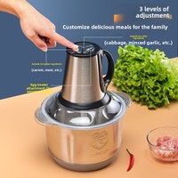Hachoir à viande électrique mini en acier inoxydable, 3 vitesses, 200-500W, tension universelle, robot culinaire domestique