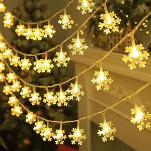 Guirlande lumineuse flocon de neige à LED 3M, lumières féeriques, guirlande à piles, décorations de noël et de nouvel an 2023