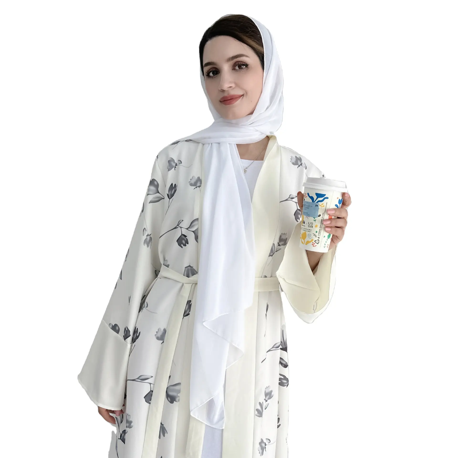 Kualitas tinggi baru wanita Abaya bunga cetak dengan fitur bernapas sederhana gaun terbuka desain untuk Turki Muslim wanita