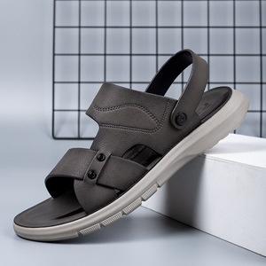 Sandalias de Cuero para Hombre, Verano, Casuales, Punta Abierta, Deslizables, Suela de Goma, Entresuela de EVA, Forro Textil, Color Sólido - Product Image 1