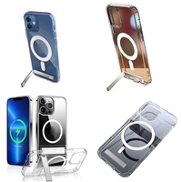 Casing Transparan Magnetik Tahan Lama dengan Holder untuk iPhone 11 12 13 14 15 16 Pro Max 17 Air Plus, Anti-Kuning untuk Penutup iPhone