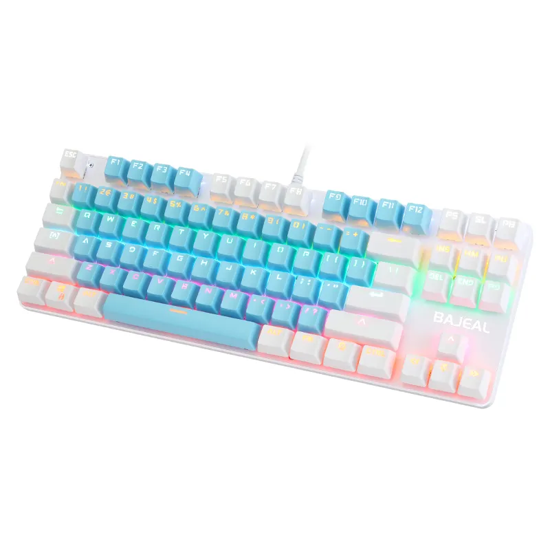 BAJEAL k100 blue and white 87-key backlit Rgb wired red switch mechanical keyboard for desktop laptop