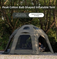 Tente de glamping sphérique auto-gonflante quatre saisons, portable, pour camping en extérieur, utilisation de nuit, résistante aux fortes pluies 4000 mm, pliable, en coton