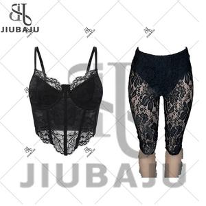 Tuta Sexy senza schienale in pizzo da <span class=keywords><strong>donna</strong></span> in pizzo sottile <span class=keywords><strong>canotta</strong></span> e pantaloncini set due pezzi - Product Image 3