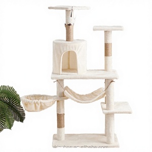 Arbre à chat multi-niveaux de luxe moderne en sisal, avec hamac, condo, poteau à gratter interactif et panier en peluche pour chatons - Product Image 3