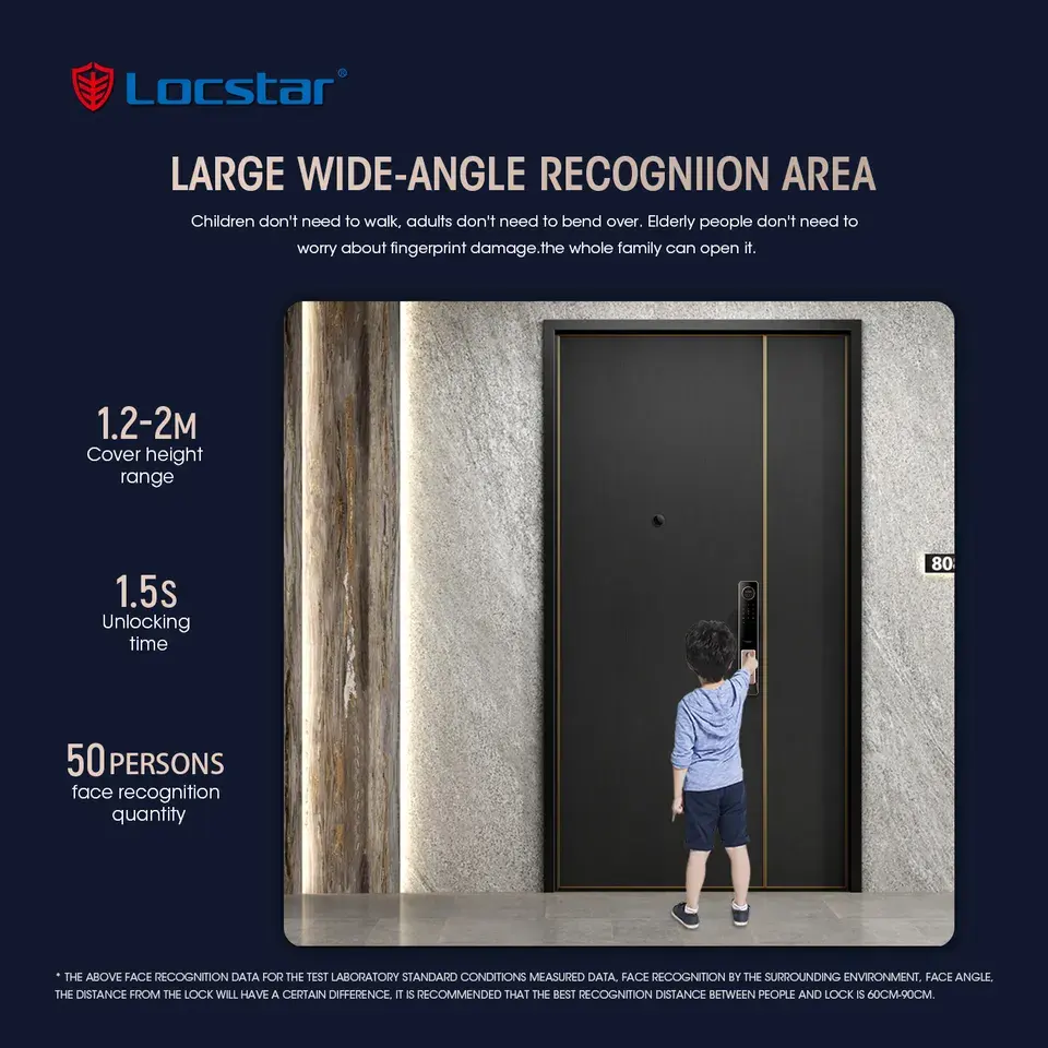 Locstar 26 ans usine poignée de porte résidentielle numérique entièrement automatique entrée sans clé serrure de porte de téléphone d'empreintes digitales à pêne dormant intelligent