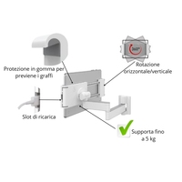 Support mural pour tablette en plastique SC ECOMMERCE, 7-12 pouces, réglable, rotation à 360 degrés, inclinaison pivotante, supports pour tablette PC, fabriqué en Italie