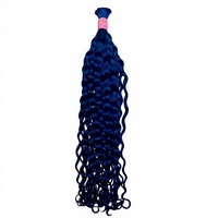 Harga Grosir Promo Panas 100% Premium Vietnam Super Double Drawn Italian Curly Warna Biru #   Rambut Manusia untuk Kepang dalam Jumlah Besar